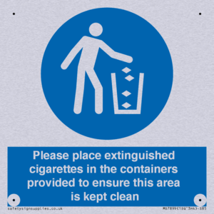 Please place extinguished cigarettes in the containers provided to ensure this area is kept clean